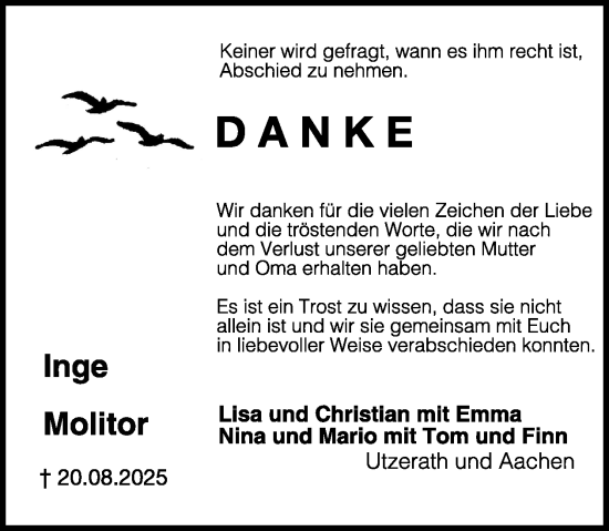 Traueranzeige von Inge Molitor von WochenSpiegel