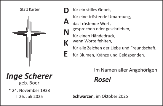 Traueranzeige von Inge Scherer von WochenSpiegel