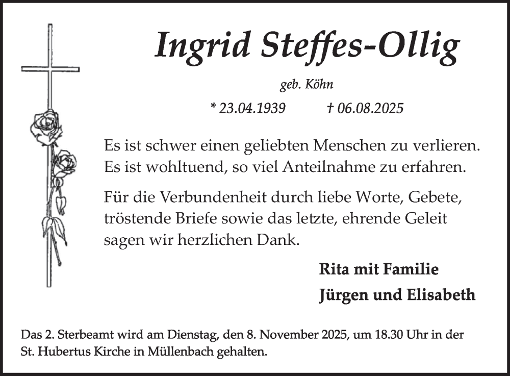  Traueranzeige für Ingrid Steffes-Ollig vom 15.10.2025 aus WochenSpiegel