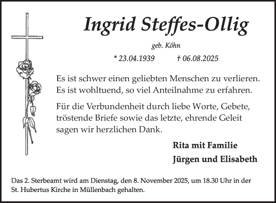 Traueranzeige von Ingrid Steffes-Ollig von WochenSpiegel
