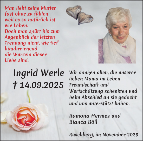 Traueranzeige von Ingrid Werle von WochenSpiegel