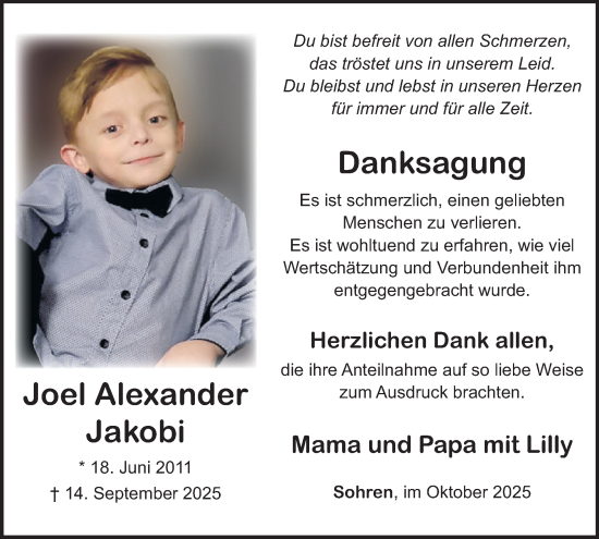 Traueranzeige von Joel Alexander Jakobi von WochenSpiegel