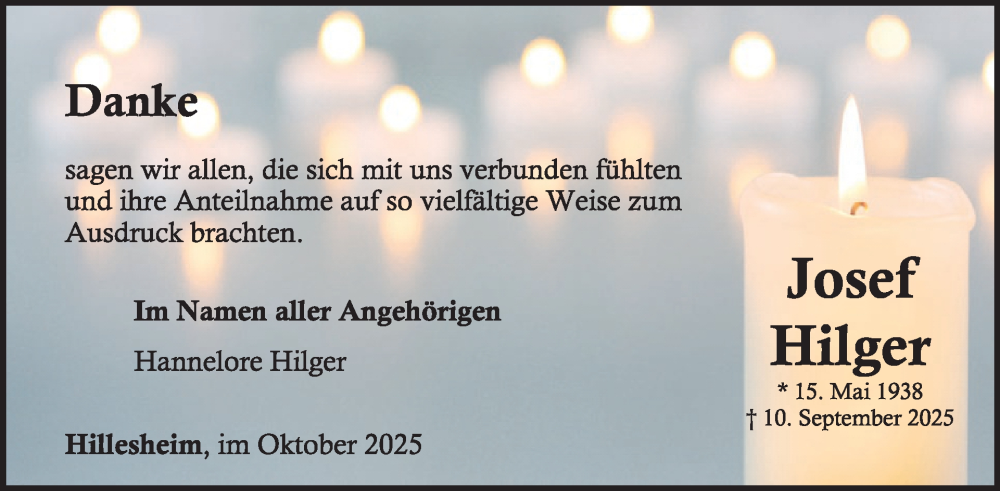  Traueranzeige für Josef Hilger vom 25.10.2025 aus WochenSpiegel