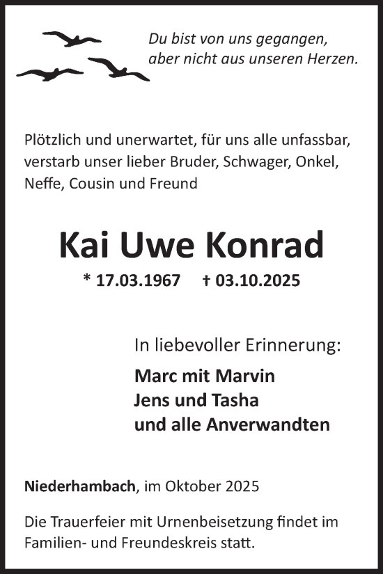 Traueranzeige von Kai Uwe Konrad von WochenSpiegel