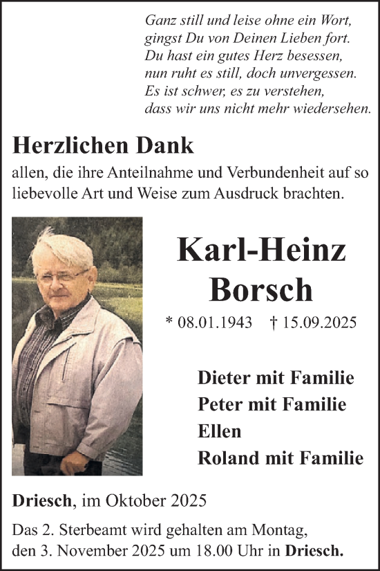 Traueranzeige von Karl-Heinz Borsch von WochenSpiegel