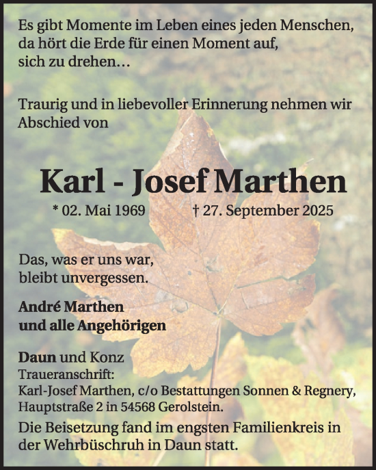Traueranzeige von Karl-Josef Marthen von WochenSpiegel