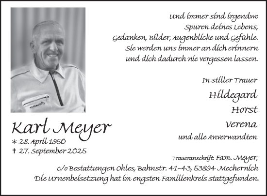 Traueranzeige von Karl Meyer von WochenSpiegel