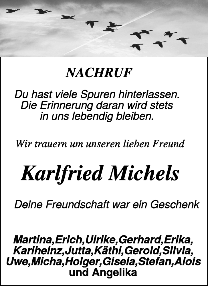  Traueranzeige für Karlfried Michels vom 29.10.2025 aus WochenSpiegel