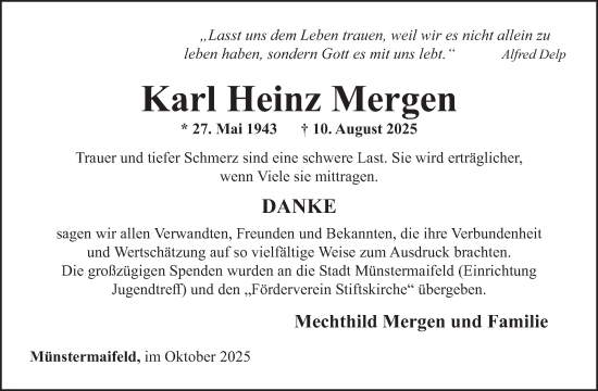 Traueranzeige von Karl Heinz Mergen von WochenSpiegel