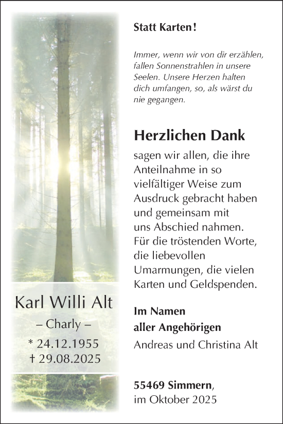 Traueranzeige von Karl Willi Alt von WochenSpiegel