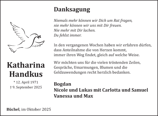 Traueranzeige von Katharina Handkus von WochenSpiegel