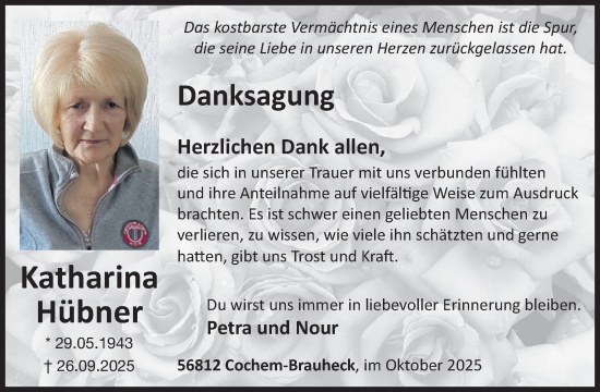 Traueranzeige von Katharina Hübner von WochenSpiegel