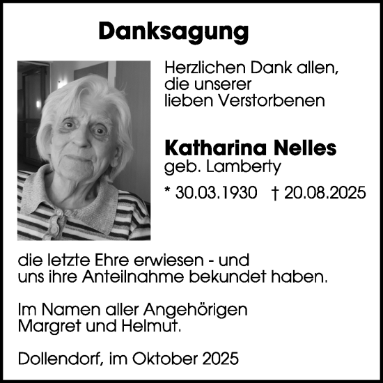 Traueranzeige von Katharina Nelles von WochenSpiegel