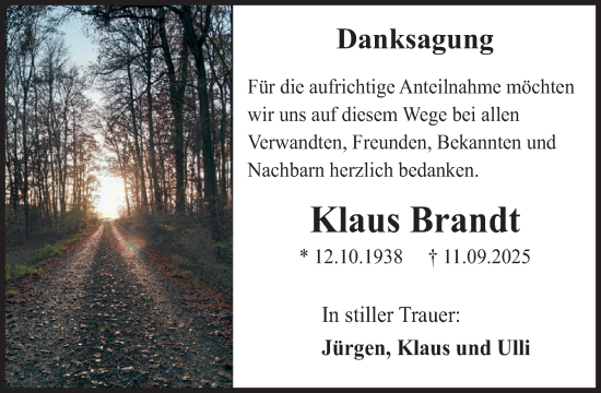 Traueranzeige von Klaus Brandt von WochenSpiegel