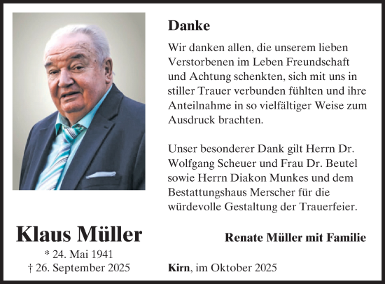 Traueranzeige von Klaus Müller von WochenSpiegel