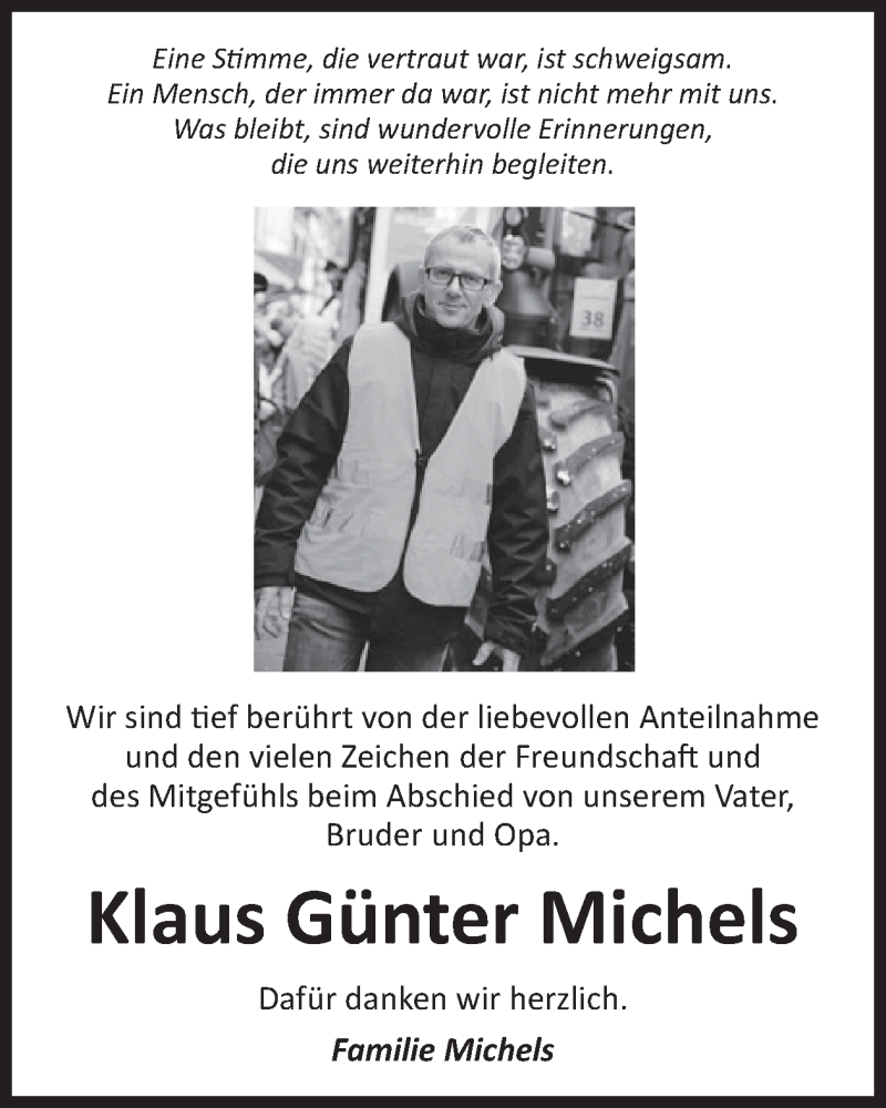  Traueranzeige für Klaus Günter Michels vom 11.10.2025 aus WochenSpiegel