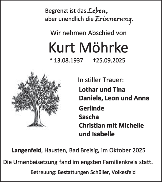 Traueranzeige von Kurt Möhrke von WochenSpiegel