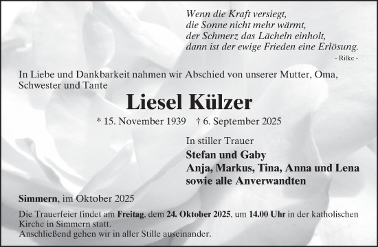 Traueranzeige von Liesel Külzer von WochenSpiegel