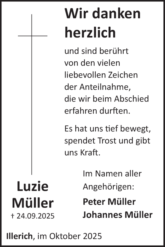 Traueranzeige von Luzie Müller von WochenSpiegel