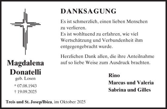 Traueranzeige von Magdalena Donatelli von WochenSpiegel