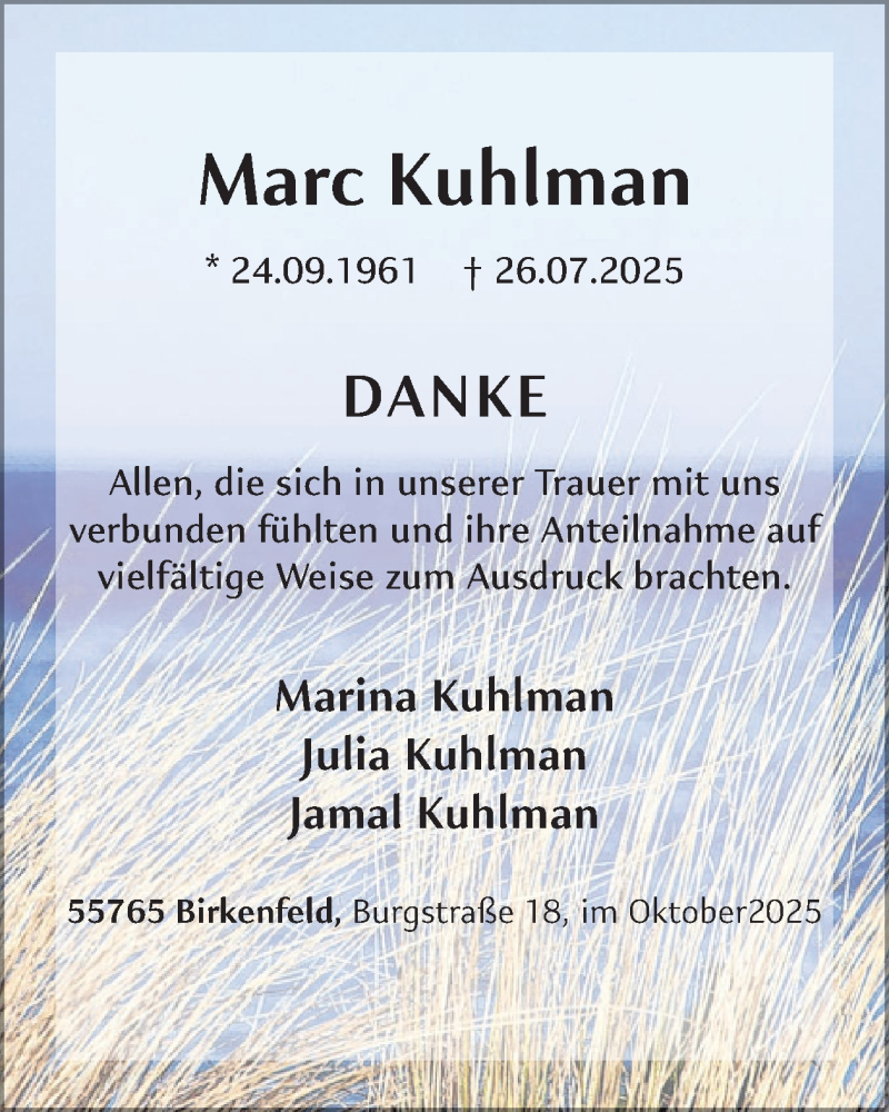  Traueranzeige für Marc Kuhlman vom 18.10.2025 aus WochenSpiegel