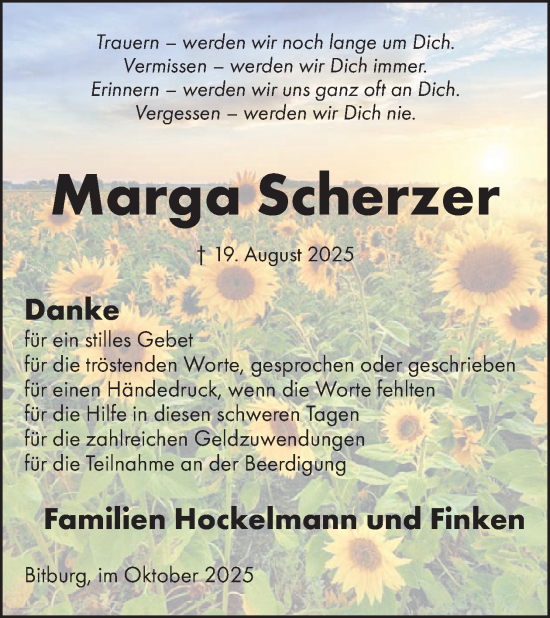 Traueranzeige von Marga Scherzer von WochenSpiegel