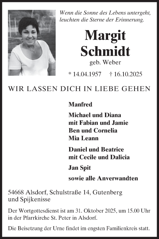 Traueranzeige von Margit Schmidt von WochenSpiegel