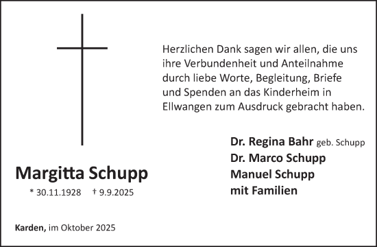 Traueranzeige von Margitta Schupp von WochenSpiegel