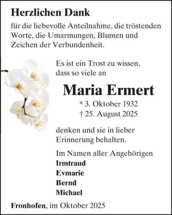 Traueranzeige von Maria Ermert von WochenSpiegel