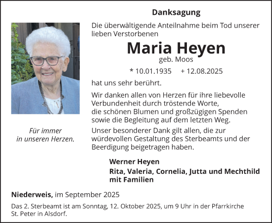 Traueranzeige von Maria Heyen von WochenSpiegel