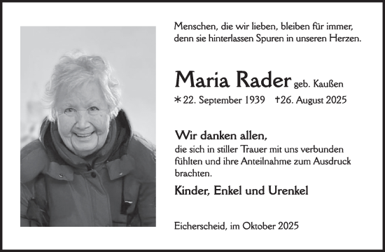 Traueranzeige von Maria Rader von WochenSpiegel