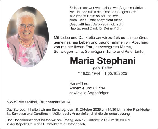 Traueranzeige von Maria Stephani von WochenSpiegel