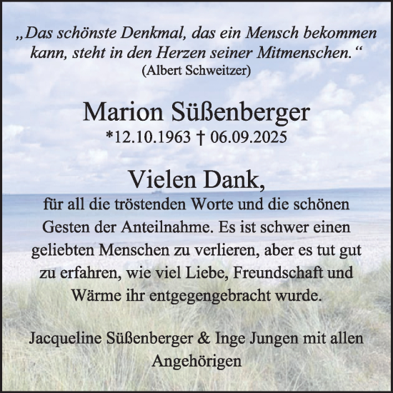 Traueranzeige von Marion Süßenberger von WochenSpiegel