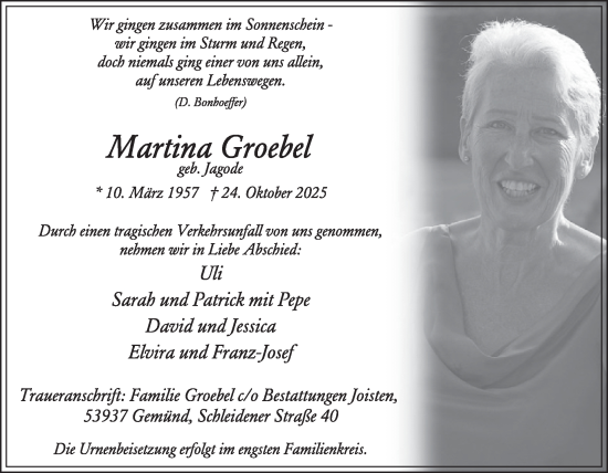 Traueranzeige von Martina Groebel von WochenSpiegel