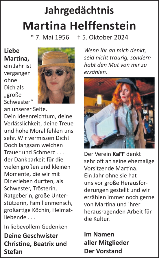 Traueranzeige von Martina Helffenstein von WochenSpiegel