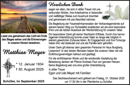 Traueranzeige von Matthias Meyer von WochenSpiegel