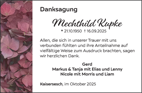 Traueranzeige von Mechthild Kupke von WochenSpiegel
