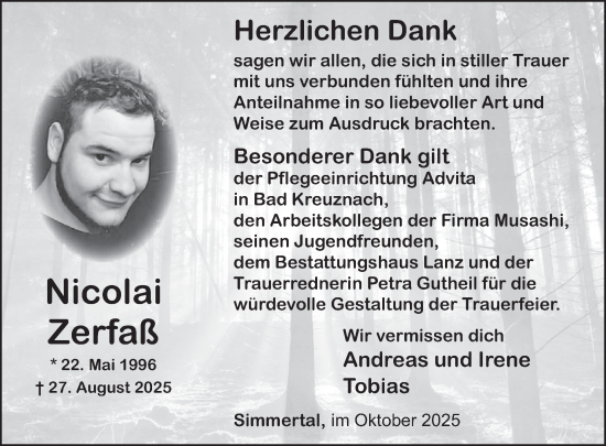 Traueranzeige von Nicolai Zerfaß von WochenSpiegel
