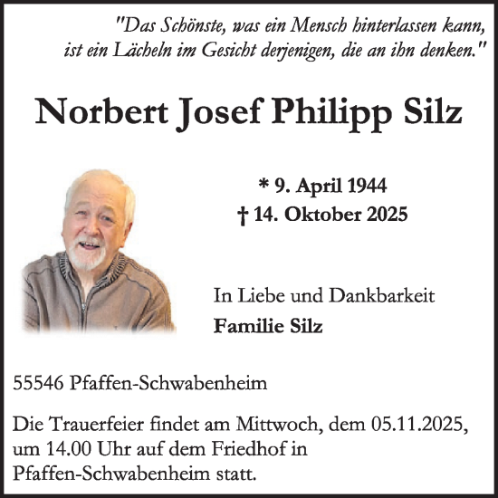 Traueranzeige von Norbert Josef Philipp Silz von WochenSpiegel