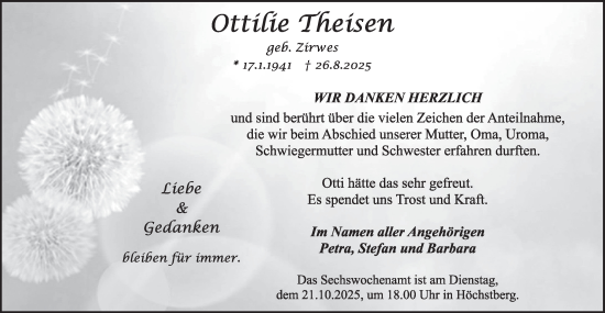 Traueranzeige von Ottilie Theisen von WochenSpiegel