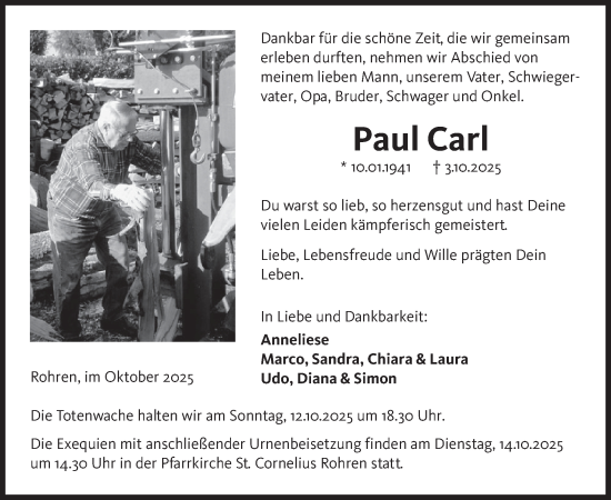 Traueranzeige von Paul Carl von WochenSpiegel