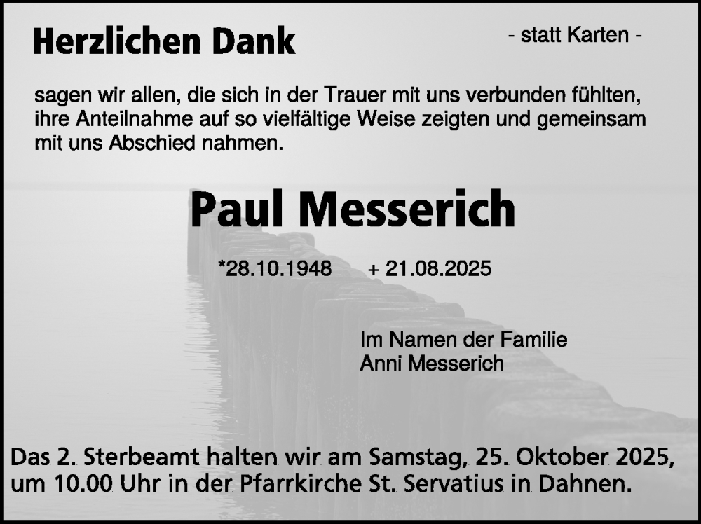  Traueranzeige für Paul Messerich vom 17.10.2025 aus WochenSpiegel