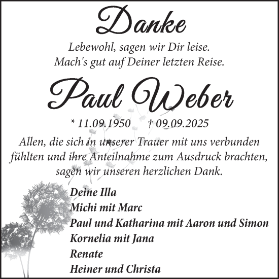 Traueranzeige von Paul Weber von WochenSpiegel