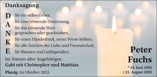 Traueranzeige von Peter Fuchs von WochenSpiegel