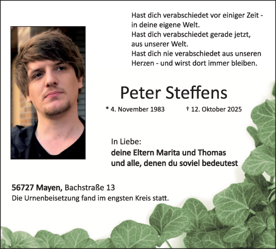 Traueranzeige von Peter Steffens von WochenSpiegel