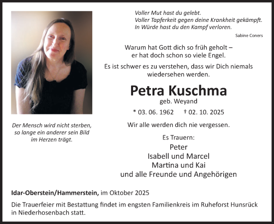Traueranzeige von Petra Kuschma von WochenSpiegel