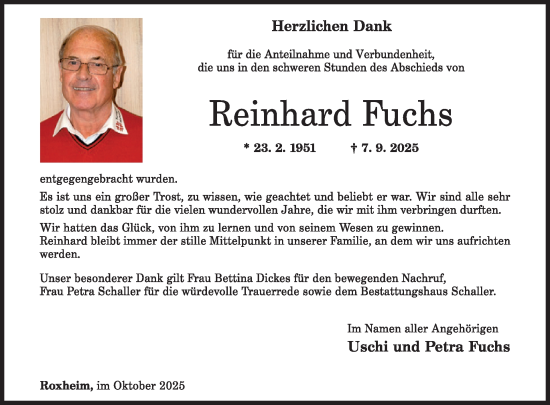 Traueranzeige von Reinhard Fuchs von WochenSpiegel