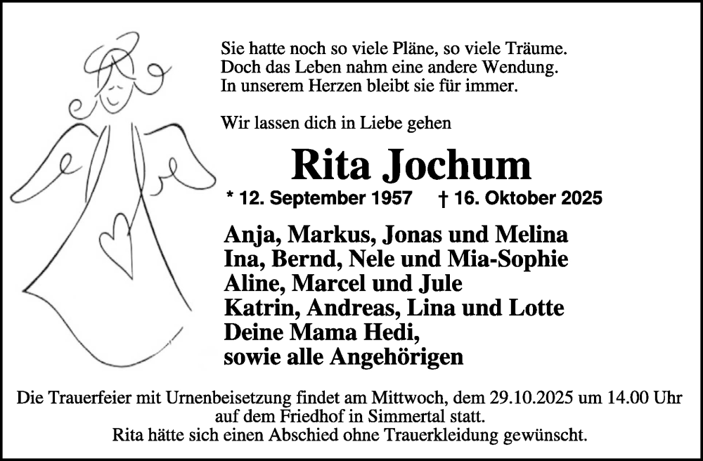  Traueranzeige für Rita Jochum vom 25.10.2025 aus WochenSpiegel