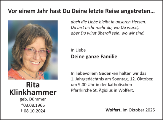 Traueranzeige von Rita Klinkhammer von WochenSpiegel