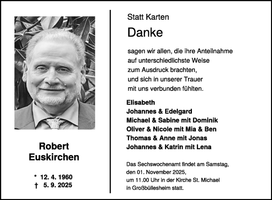 Traueranzeige von Robert Euskirchen von WochenSpiegel